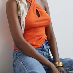 NWT Anthropologie Key Hole Halter Tank Top Small Tangerine